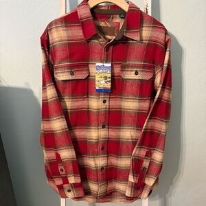 NWT Orvis Heavyweight Flannel Shirt Jacket Mens L Red Plaid Button Up Outdoor
